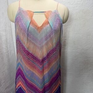 Madison Leigh NWT Pink Multi Chevron Sleeveless Maxi Sun Dress Womens 10 Beachy